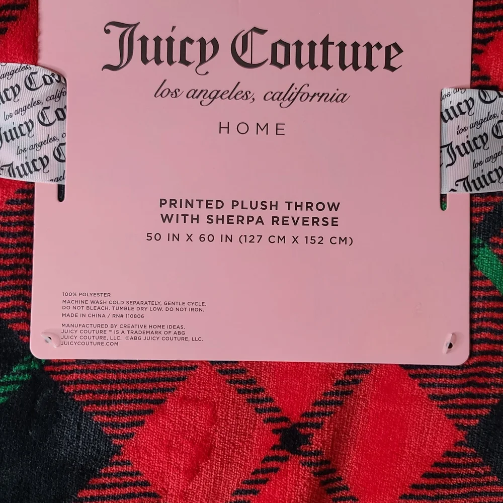 NEW JC Juicy Couture Plaid Sherpa Throw Blanket NWT